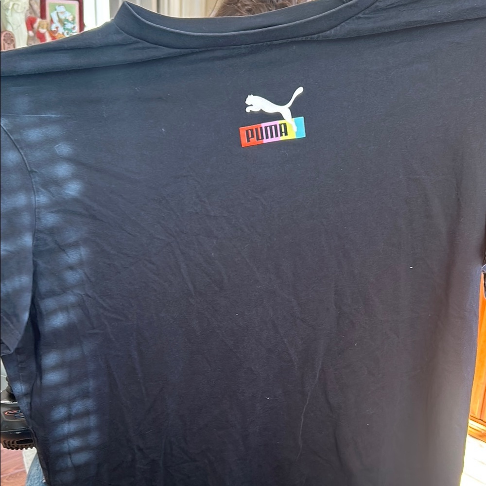Puma Black Short Sleeve Tee with Logo and Colorful Graphic